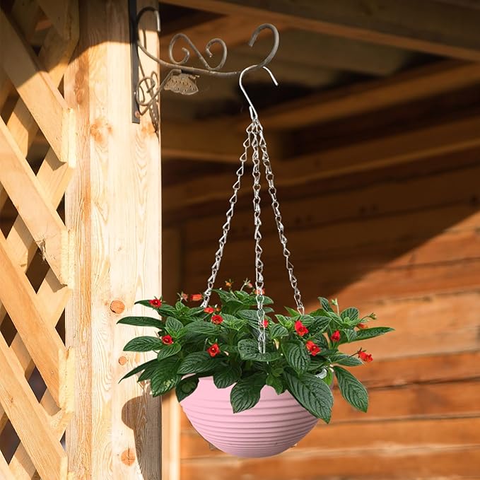 8 Pack 8 Inch Plastic Self Watering Hanging Planters,Colorful Hanging Basket Planter with Drainer and Metal Chain,Garden Flower Plant Pot Container for Indoor Outdoor Plants,8 Colors Srmayyi