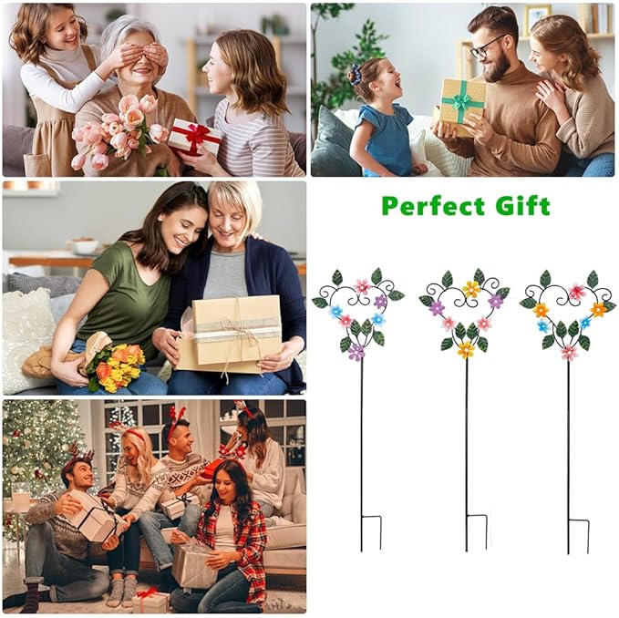 Metal Flowers Decorative Garden Stakes, 22.1 ''H Heart Shape Metal Flowers for Outside Yard Art Garden Stakes,Spring Outdoor Decor Housewarming Present for Women Mom Grandma SATHGA
