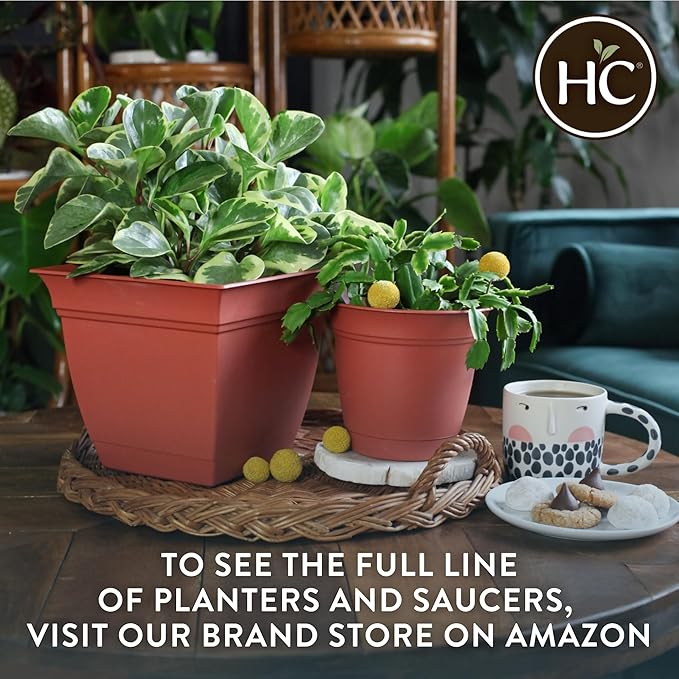 The HC Companies 16 Inch Eclipse Round Planter Pots with Drainage Holes & Attached Saucer, Lightweight UV-Resistant Plastic Indoor & Outdoor Planters, 2-Pack Flower Pots, Garden Home Decor, Warm Gray TheHCCompanies