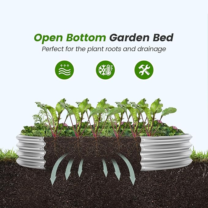 Land Guard 3×3×1ft Galvanized Raised Garden Bed Kit, Round Galvanized Planter Raised Garden Boxes Outdoor, Large Metal Raised Garden Beds for Vegetables, Silver LandGuard