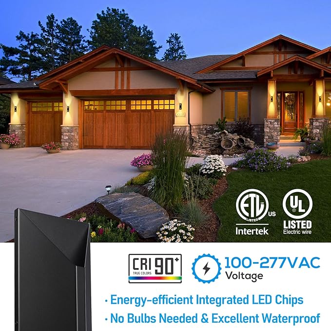 LEONLITE 5CCT Dimmable LED Up Down Wall Light, 100-277V, CRI 90+, IP65 Waterproof, 10%-100% Dimmable for Commercial Outdoor, 14 Inch Modern Porch Light, 2200K/2700K/3000K/4000K/5000K, Pack of 2 LEONLITE