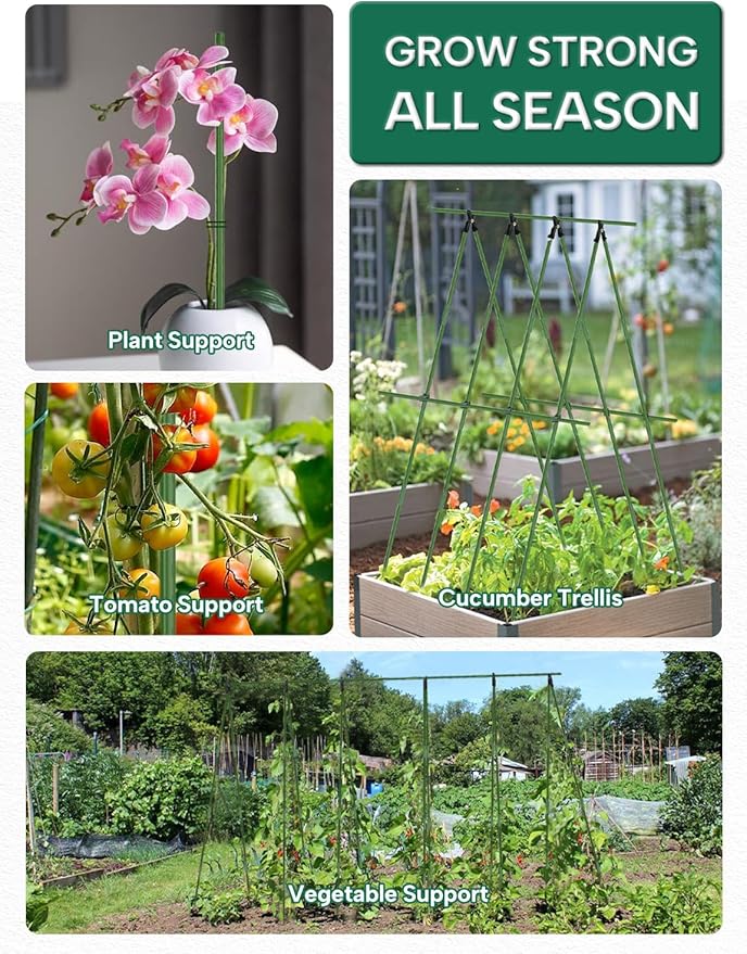 Breeze Touch Garden Trellis for Climbing Plants Outdoor, 30 Pack 17" Tomato Stakes Set with Clips & Connectors,Garden Plant Stakes, Tomato Frame, Cucumber Trellis for Raised Bed & Potted Plants BreezeTouch