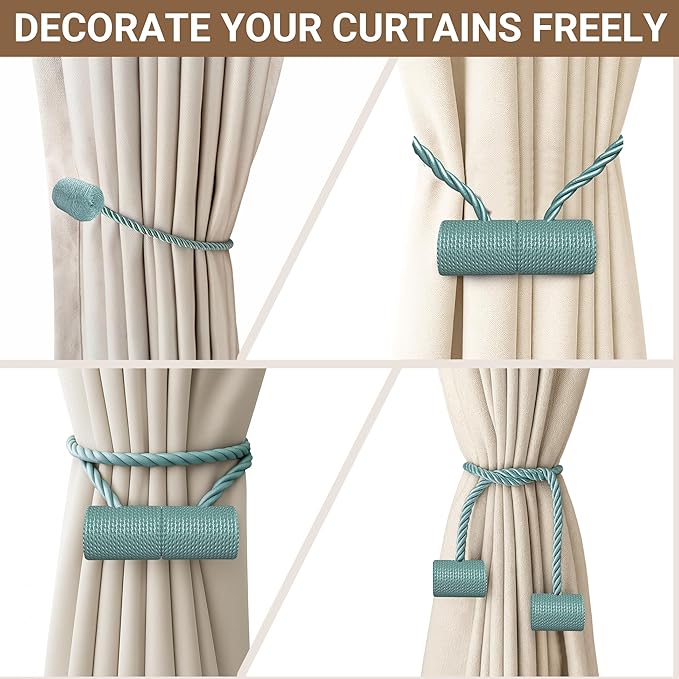 Hion Magnetic Curtain Tiebacks Gray Blue 6 Pack, Curtain Tiebacks Buckles Holdbacks Holders Hooks Clip for Home Bedroom Office Decorative Thick or Thin Curtain Hion