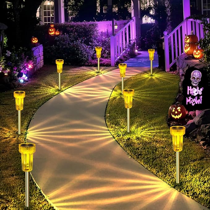 DERAYSION Solar Lights Outdoor LED Orange Waterproof Pathway Lights Yard Auto Dusk-to-Dawn Path Landscape Lights for Garden Outdoor Decorative 8 Pack DERAYSIONSolarLighting