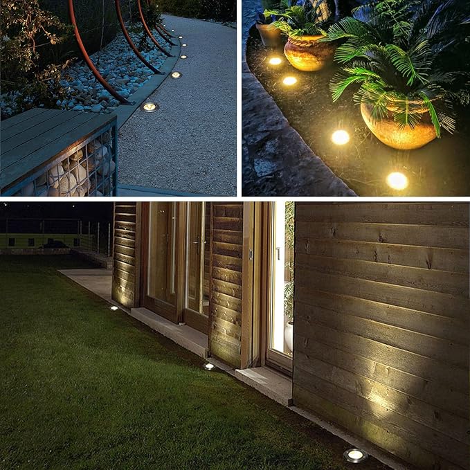 LED Landscape Lights, 12 Pack 7W Ground Lights With 24 Connectors, Low Voltage In-Ground Well Pathway Lighting, Daylight White, Waterproof for Driveway, Deck, Garden Rootora