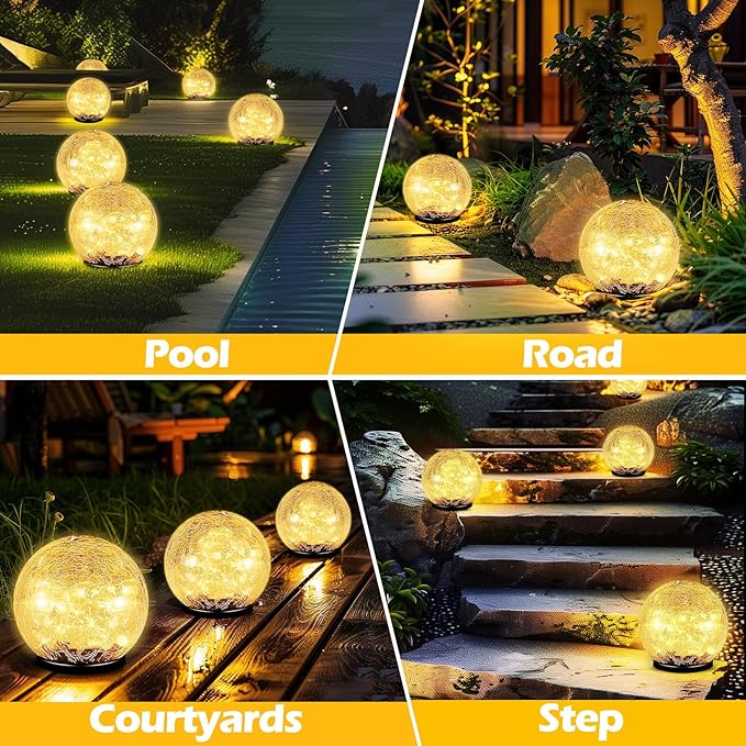 Coroor Garden Solar Ball Lights Outdoor Waterproof, 30 LED Cracked Glass Globe Solar Power Ground Lights for Path Yard Patio Lawn, Christmas Decoration Landscape Warm White(2 Pack 3.9'') Coroor