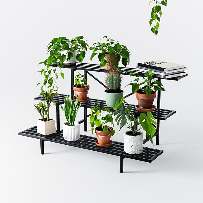 Zhongma 3 Tier Sturdy Metal Plant Stand, L45.67 x W26 x H23.6 inch, Heavy Duty Plant Holder for Home Indoor and Outdoor, 660 LBS Capacity & Heavy Duty Construction Zhongma