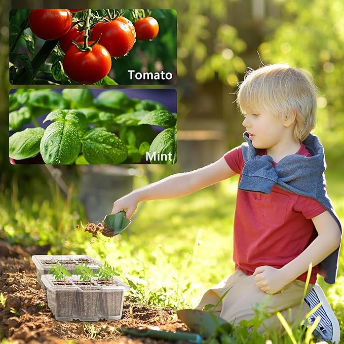 Bonviee 10 Packs Seed Starter Tray with Elevated Lid, 120 Cells Thicken Seed Starting Trays Kit with Adjustable Humidity Vent, Clear Cell Tray and Heightened Lids for Greenhouse & Gardens, Clear BonvieeDirect