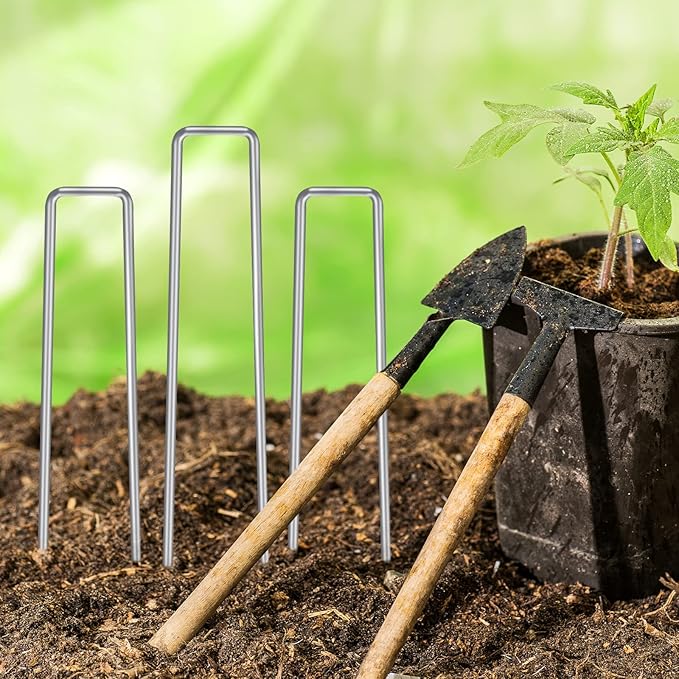 HongWay 420pcs 6 Inch Landscape Staples Galvanized Garden Stakes, 11 Gauge U-Shaped Sod Pins Yard Ground Staples for Landscaping Fabric Tent Lawn Truf Fence Irrigation Tube HongWay