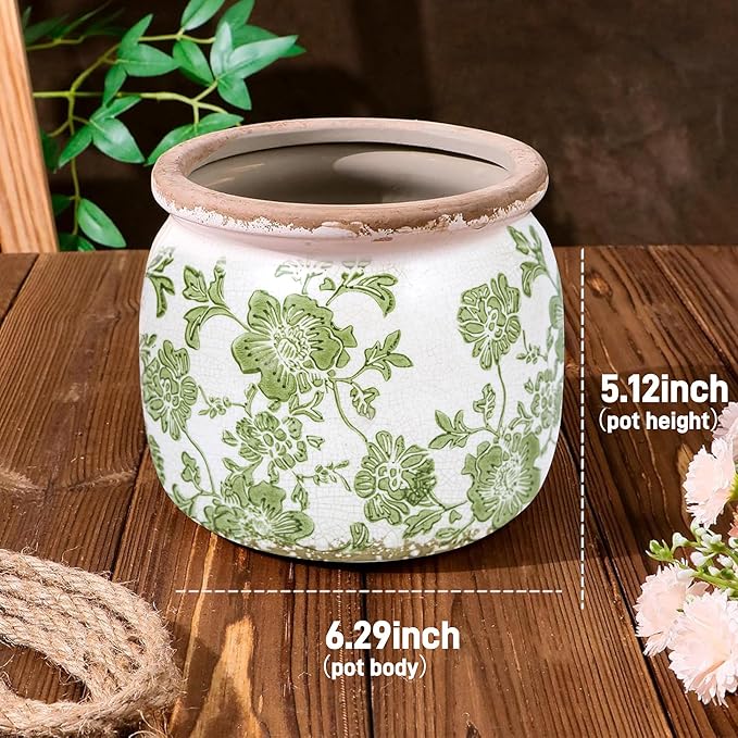 Flower Pot,Vintage Ceramic Pot for Planter with Drainage Holes, 6.29 inch Ice Crack Glazed Indoor Planters Pot for Indoor,Tucan Home Decor,Gardening Gifts,Green (Modern) Dosayes