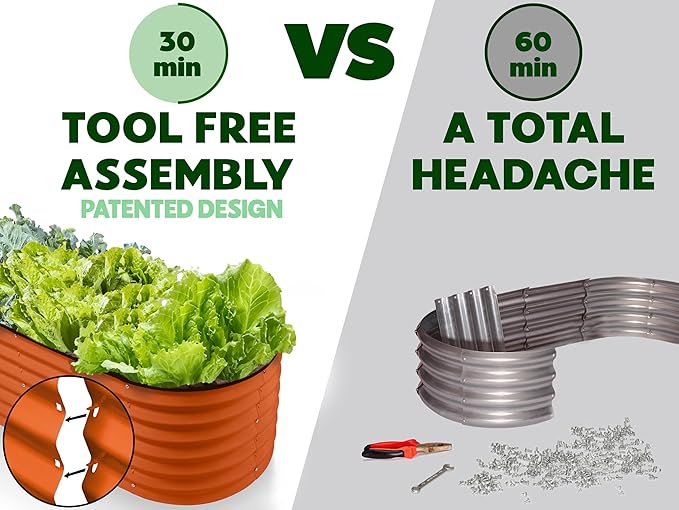 9-in-1 Galvanized Steel Raised Garden Bed // 8×2×1.5 ft Modular Planter for Gardening, Vegetables, Flowers // 18" Tall Metal Raised Garden Beds Outdoor (Orange) // Patented Design Planter Box PlantPlot