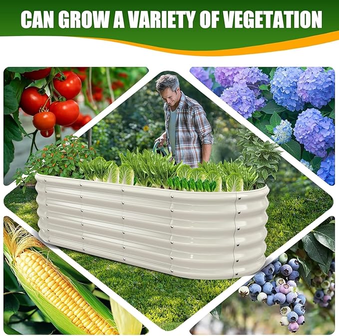17" Tall Elevated Oval Metal Raised Garden Bed - 5ft x 2ft in Size and 0.8MM Thick Durable Planter Bed/Box for Vegetables Flowers Succulent at Patio/Garden Outdoor (White, 5X2X1.4 FT) TBMLC