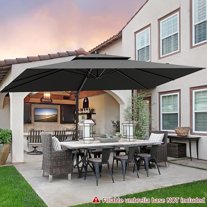 9x12FT Cantilever Patio Umbrella - Heavy Duty Double Layer Offset Design with 360° Rotation, Large Rectangle Sun Shade Umbrella for Garden, Deck, Pool, Backyard, Grey ZLACUIU