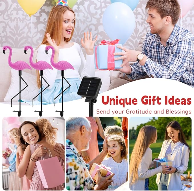 Flamingo Solar Lights,Outdoor Pink Flamingo Stake Light,Solar Powered Garden Lights,Yard Art Decor,Outside Garden Decorations,Outside Stick Lights,Outdoor Lights Waterproof (3pcs) Rootora