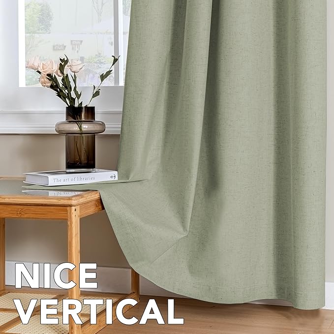 H.VERSAILTEX Linen Curtains 100% Blackout Curtains for Bedroom 102 inch Long Full Light Blocking Nature Linen Blended Window Curtains for Living Room Nickel Grommet (2 Panels, Heathered Tea) HVERSAILTEX