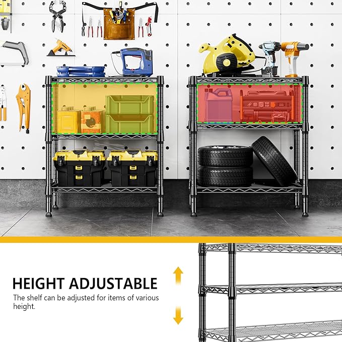 750 lbs 3 Tier Shelf Metal Storage Shelves Wire Rack Closet Organizers for Garage Kitchen Bathroom Laundry Black 11.8" D x 25.6" W x 31.5" H MEIGAOPLASTICANDMETALHKCOLIMITED