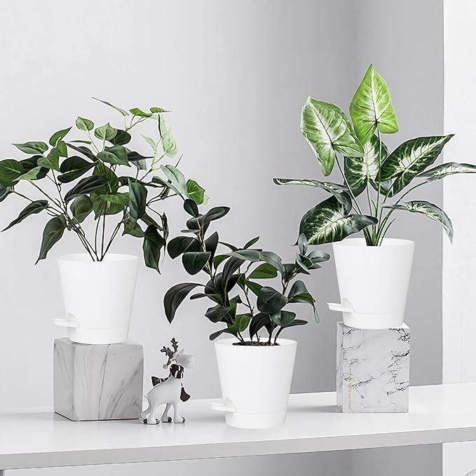 5 Pack 5 inch Self-Watering Pots, African Violets Planter with Drainage Holes and Reservoir, White Plastic Planter for Indoor Outdoor Plants Flowers and Houseplants White, 5 inch 5 pcs zople