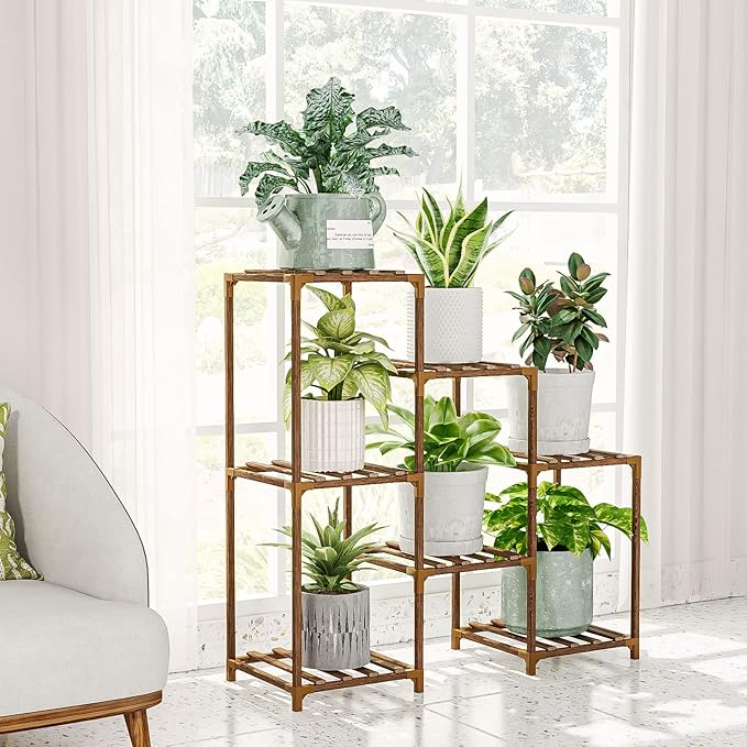 Plant Stand Indoor Outdoor Wood Plant Shelf for Multiple Plants Corner Plant Rack Window Flower Stand for Garden Patio Gentingbro