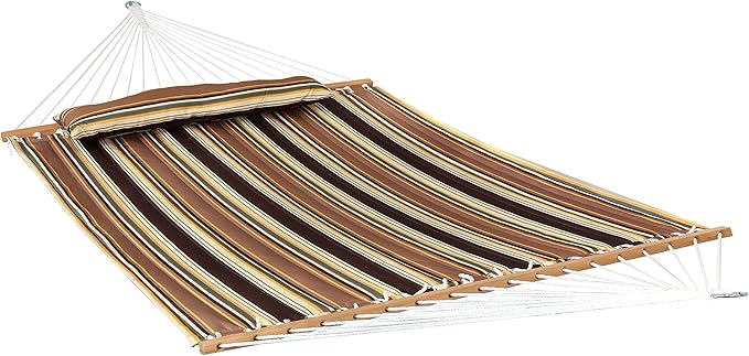 Sunnydaze Quilted Outdoor Hammock with Spreader Bars - Heavy-Duty 450-Pound Capacity Double Hammock for Outside - Sandy Beach SunnydazeDecor
