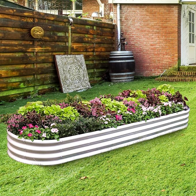 Land Guard 8ft Galvanized Raised Garden Bed Kit, Raised Garden Boxes Outdoor, Oval Metal Raised Garden Beds for Vegetables, Silver,108 Gallon Capacity(with 10 Connecting rods) LandGuard