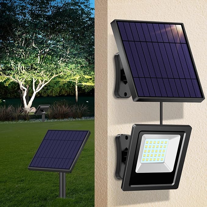 Solar Lights Outdoor Bright Solar Flood Lights 4400mAh 5500K Dusk to Dawn Led Solar Security Light Auto On/Off with 16.4FT Cable IP65 Waterproof for Outside Barn Garden Garage Yard Patio Lightonight