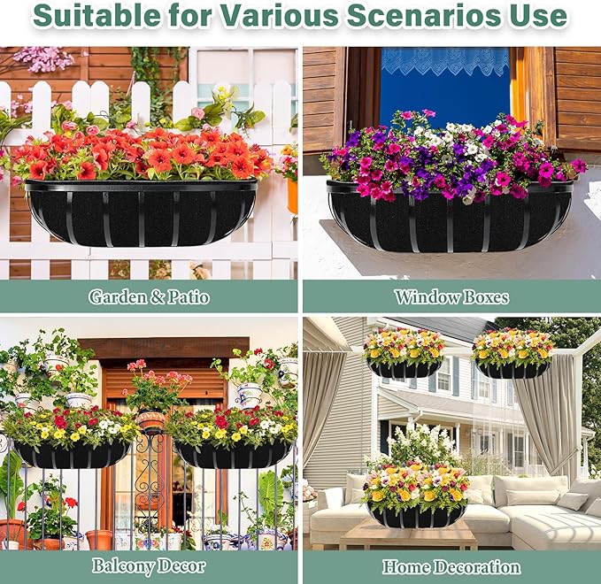 Riare 6 Pack 36 Inch Black Felt Window Box Liners- Fabric Trough Planter Basket Liners Replacement, Non-Woven Hanging Plant Liner for Wall Hanging Basket, Garden Fence Railing (Avoid Bird Nesting) Riare