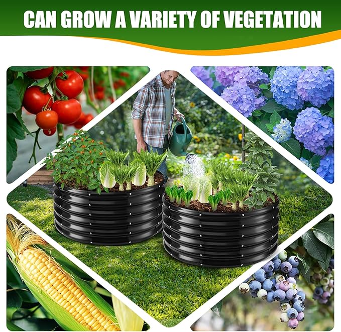 17" Tall Elevated Round Metal Rised Garden Bed- 2.7'x2.7' in Size and 0.8MM Thick Durable Planter Box for Vegetables Flowers Succulent at Patio/Garden Outdoor (Black, 2.7FT Diameter) TBMLC