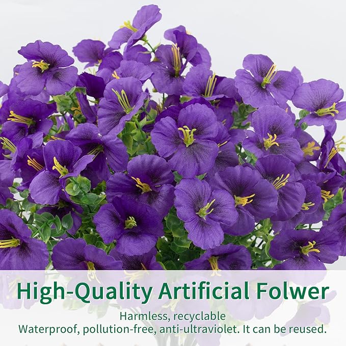 24 Bundles Artificial Pansy Flowers for Outdoor, Faux Silk Pansies Spring Flowers Outside for Planter Front Door Porch Patio Yard Window Box Home Decor (Purple) Griine