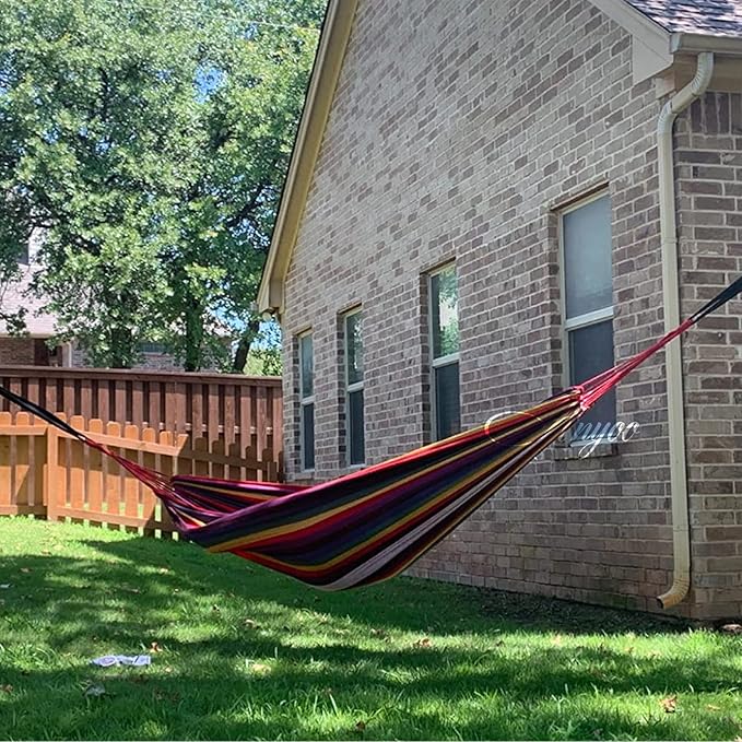 ANYOO Cotton Hammock Portable Camping Hammocks for Hanging Sturdy Garden Comfortable Fabric Hammock with Tree Straps Up to 660lbs with Travel Bag for Camping Outdoor/Indoor Patio Backyard Anyoo