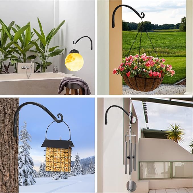 FEED GARDEN 2 Pack 14 Inch Hanging Plant Bracket Wall Hooks Decorative Plant Hangers for Outdoor Hanging Bird Feeders, Wind Chimes, Plant Baskets, Black FEEDGARDEN