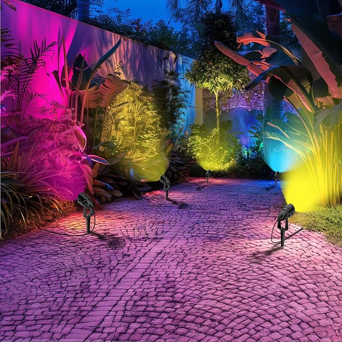 1500LM LED High Brightness Outdoor Landscape Lighting 15W RGBCW Color Changing Landscape Lights Remote Control Spot-Lights with Plug in IP66 Waterproof Flood Light for Garden - 4 Pack LEACOCO