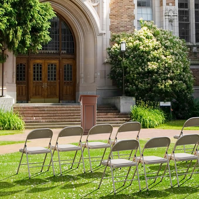 VINGLI 6 Pack Folding Chairs with Padded Seats, Metal Frame with Pu Leather Seat & Back, Capacity 350 lbs, Set of 6, Khaki VINGLI