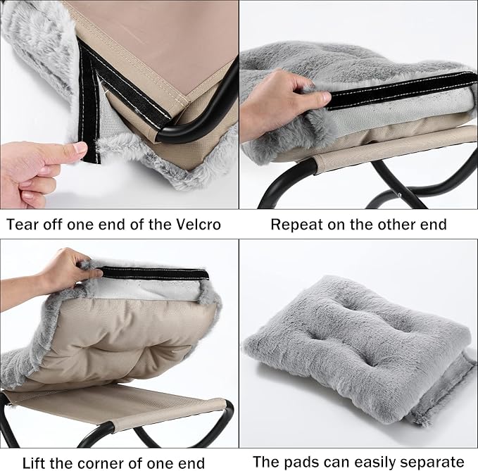 15" Foldable Foot Stool Ottoman with Metal Frame - Washable Faux Fur Grey Upholstered Indoor/Outdoor Footrest for Living Room, Bedroom, Patio - Space-Saving Compact Design WELL-STRONG