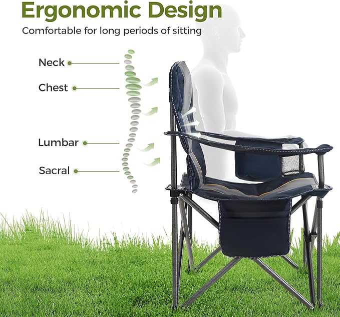 ALPHA CAMP Heavy Duty Camping Chair 500LBS Capacity, Oversized Folding Chair for Heavy People, Padded Portable Outdoor Chair with Cooler Bag & Cup Holder for Camping, Fishing, Beach ALPHACAMP