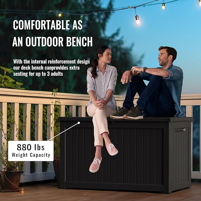 DRATO 280 Gallon Deck Box, Outdoor Large Waterproof Resin Storage Box with Lockable Lid for Patio Cushions, Gardening Tools(Black,280 Gallon) DRATOprovidesawarmandcozy