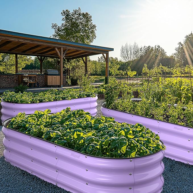 Raised Garden Bed Kit, 5x2x1 ft Galvanized Planter Box Outdoor with Safety Edging, Large Metal Raised Beds for Gardening Vegetables Flower Fruits (Provence Purple) Winpull
