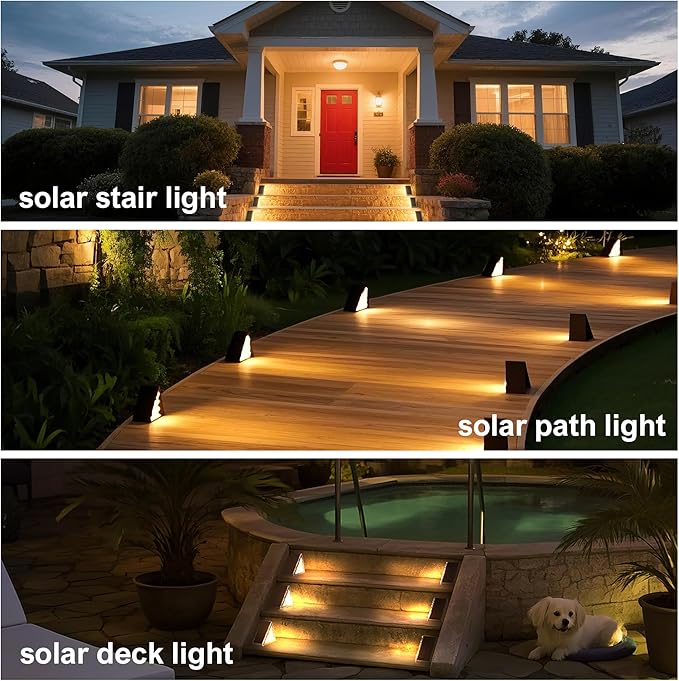 DAMINY Solar Step Light for Outside,2CCT(Warm & Cool),2 Lighting Modes, Stair Light Outdoor Waterproof IP65,Solar Deck Light for Steps,Stairs,Deck,Yard,Patio,Porch and Front Door,6 Pack DAMINY