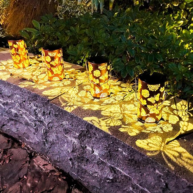 Butterfly Flower Birthday Gifts for Women, Solar Lanterns Outdoor Waterproof, Garden Decor Metal Hanging Decorative Solar Lights for Patio Yard Backyard Porch, Gardening Gifts for Women Mom Grandma DIBIEECN