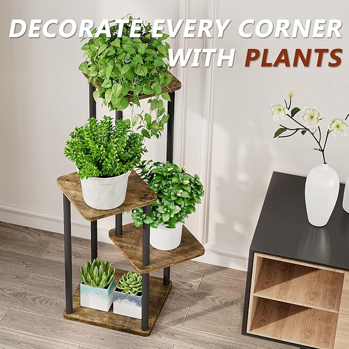 AZERPIAN Plant Stand 4 Tier Indoor Metal Flower Shelf for Multiple Plants Corner Tall Flower Holders for Patio Garden Living Room Balcony Bedroom, Black (4 Tier-Black) AZERPIAN
