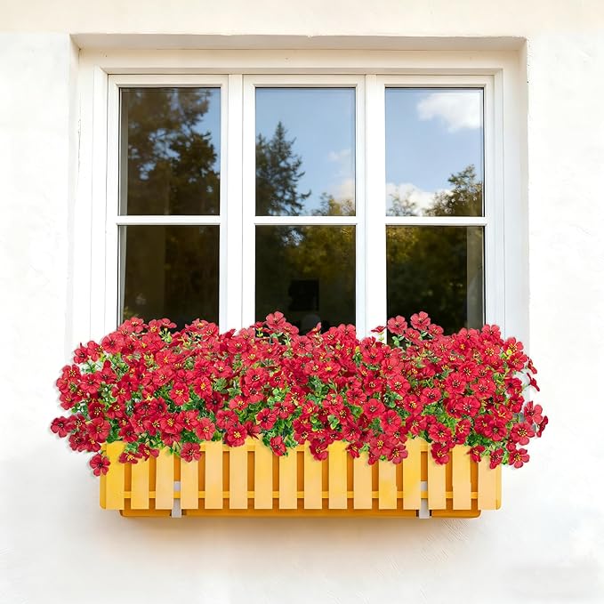 Bassion Artificial Flowers for Outdoors, 24 Bundles UV Resistant Fake Flowers Realistic Silk Faux Plants for Outdoor Planter Window Box Porch Patio Garden Home Outside Decorations Bassion