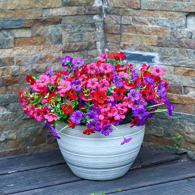 Alupssuc 48 Bundles Artificial Flowers for Outdoors Decoration, UV Resistant Silk Faux Daisy Flora Spring Fake Plastic Plants Greenery for Outside Indoor Yard Home Porch Window Box Decor, Mix 3 Colors Alupssuc