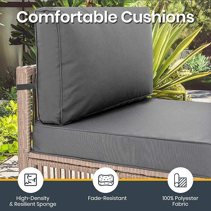 Pamapic 7 Piece Outdoor Sectional Sofa Set, All-Weather Patio Furniture with Washable Cushions, Waterproof Brown Rattan Wicker Conversation Set for Backyard, Poolside, Gray Cushion Pamapic