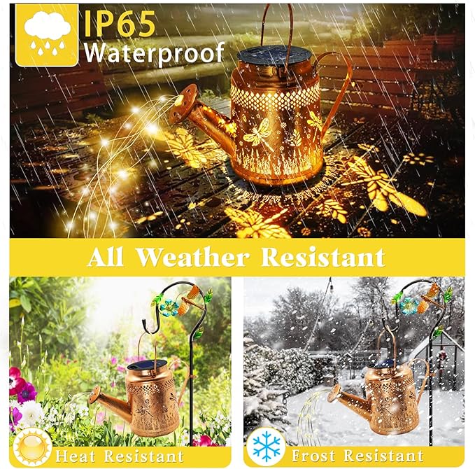 Solar Powered Dragonfly Watering Can Lights Waterproof Outdoor Garden Decor with Shepherd Hook, Hanging Patio Lights for Yard, Porch, Backyard Perfect Gardening & Birthday Gift for Women, Mom, Grandma YJFWAL