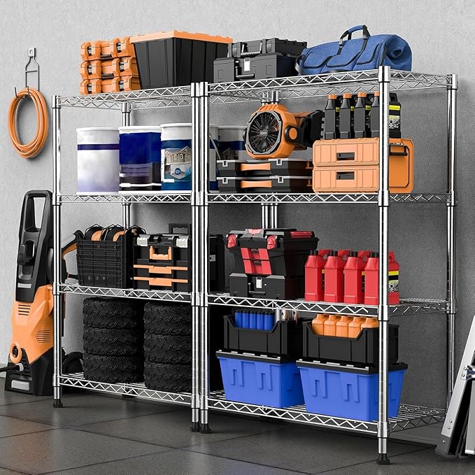 Xcity Storage Shelves, 4 Tier Heavy Duty Metal Shelving Unit, 1600 LBS Capacity Adjustable Steel Wire Shelf Organizer for Pantry, Kitchen, Garage, 14" D x 36" W x 54" H, Chrome Rootora