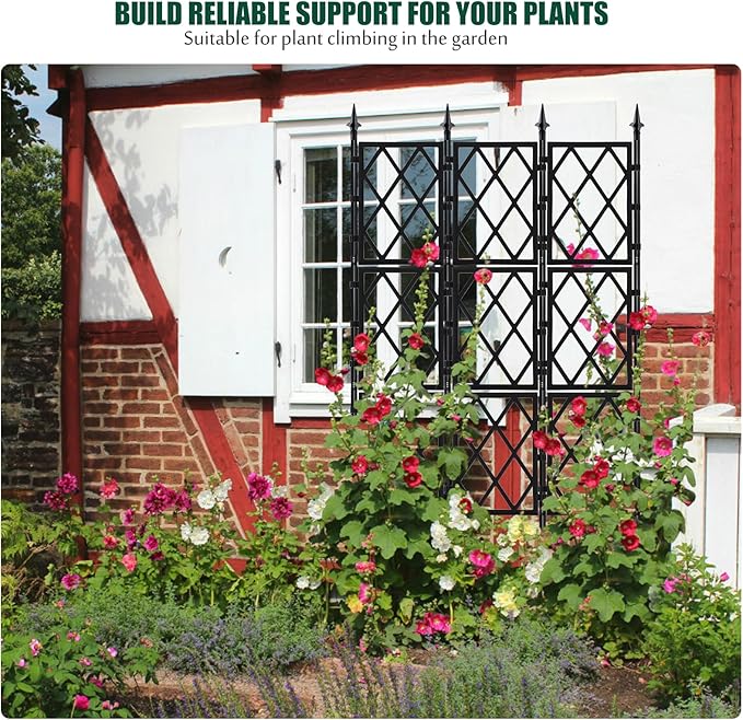 Garden Trellis for Climbing Plants Outdoor 5.25 FT, Iron Pipe Metal Support Wall Tall Plant Trellis Lattice Fence Plant Support with Garden Twist Tie for Ivy Vines Rose WellSign