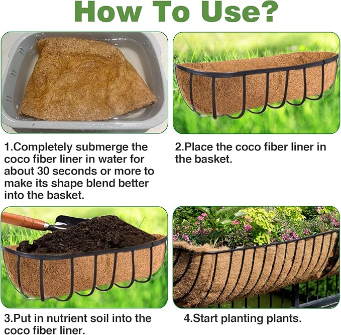 36in Coco Liners for Window Planter Box - 3 Pack 100% Natural Coconut Coir Fiber Liner Replacement for Deck Flower Box, Garden Railing Fence Trough, Wall Planter Basket, Vegetables Pot ANPHSIN