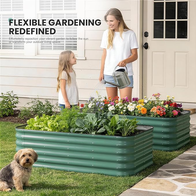 5×3×1.4FT Galvanized Raised Garden Bed Outdoor, Metal Raised Garden Bed Kit, Large Planter Raised Beds, 4 In1 Modular Raised Planter Box Outdoor,Raised Beds for Gardening for Vegetables Flowers Herbs TwentyNext