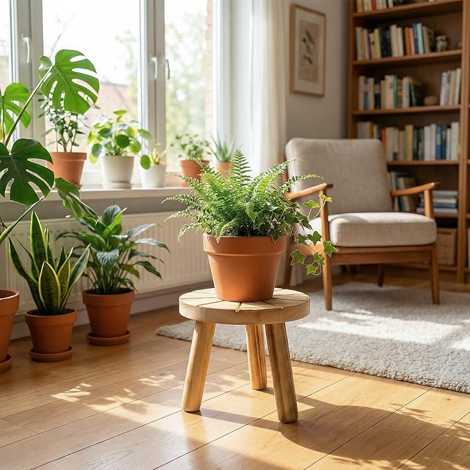 Delma Wood Plant Stands Indoor, 5-Pack Single Plant Stand for 6-12 Inch Pots, Mid-Century Modern Plant Stool, Tall Plant Stand for Large Plants for Living Room, Balcony, Office (Light Brown, 5-Pack) Delma