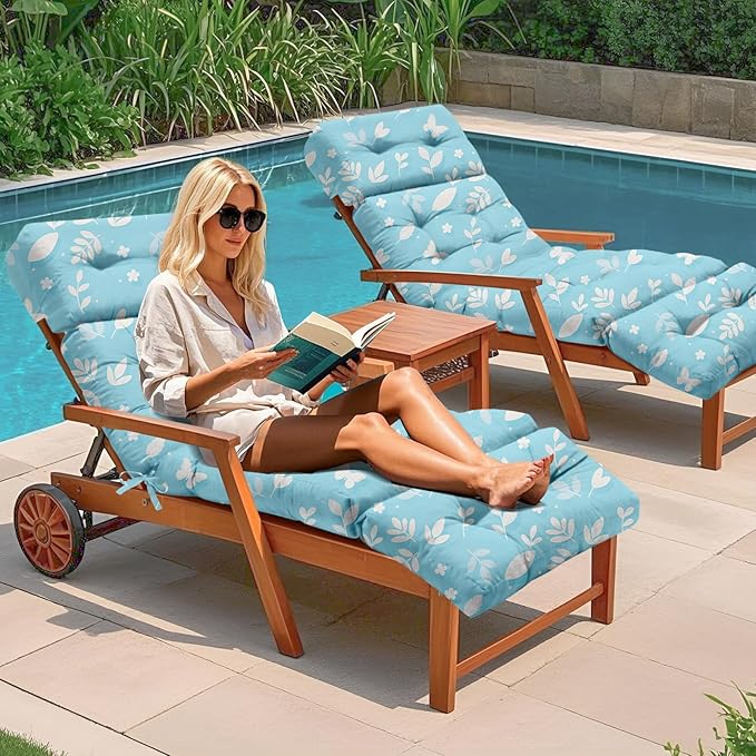 4 Pack Outdoor Chaise Lounge Chair Cushion 75.1 x 22.8 x 4.7 Inches 100% Waterproof Replacement Cotton Patio Pool Lounge Chair Cushion for Outdoor Furniture with Ties, Blue Butterfly Uthem