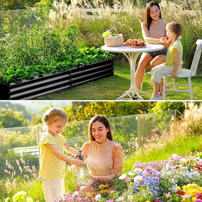 Land Guard 3 Pack 6×3×1ft Galvanized Metal Raised Garden Bed, Metal Planter Kit Box Outdoor for Deep-Rooted Vegetables, Flowers, Green and Herbs, Gray LandGuard